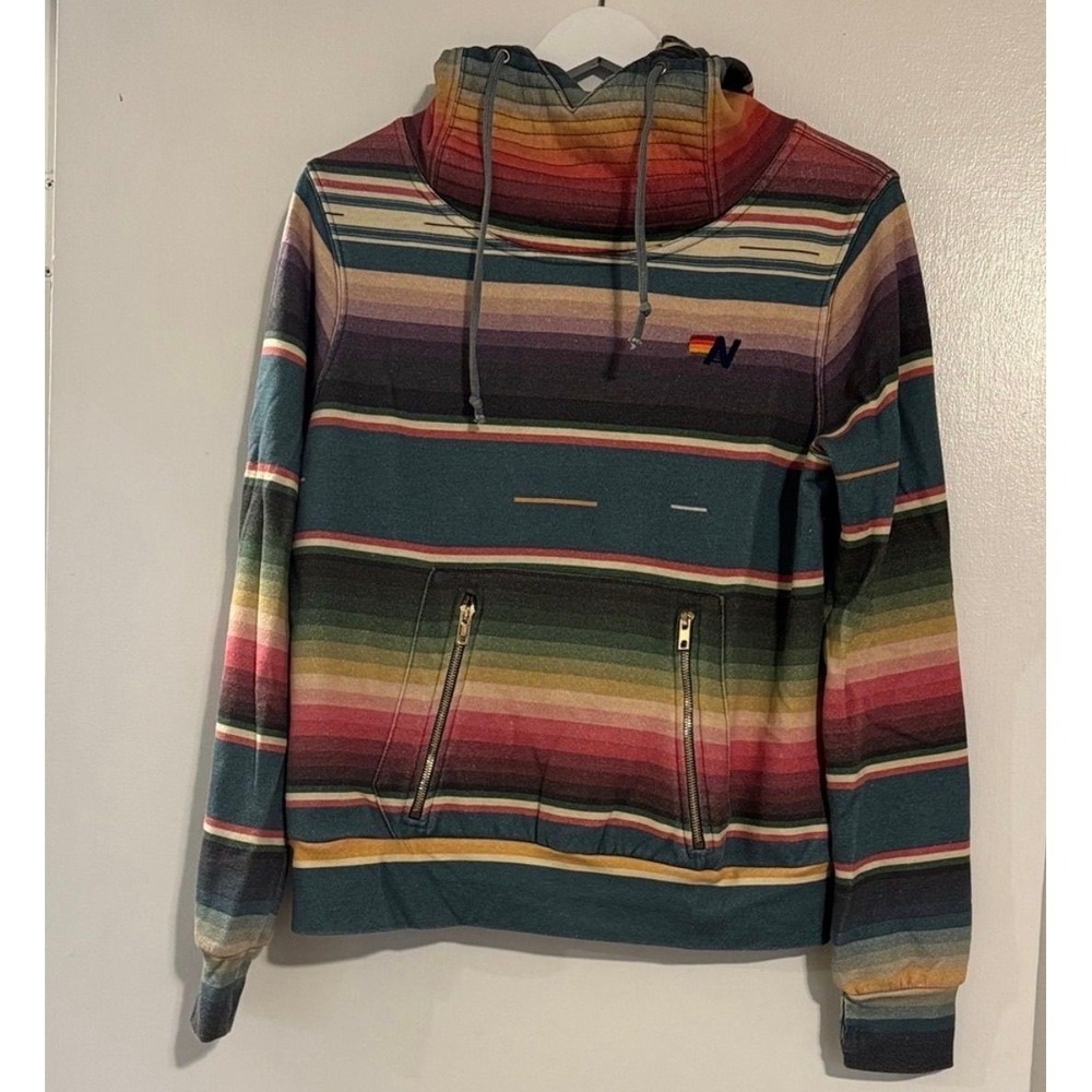 Aviator Nation Blue Stripe Serape Ninja Hoodie - M